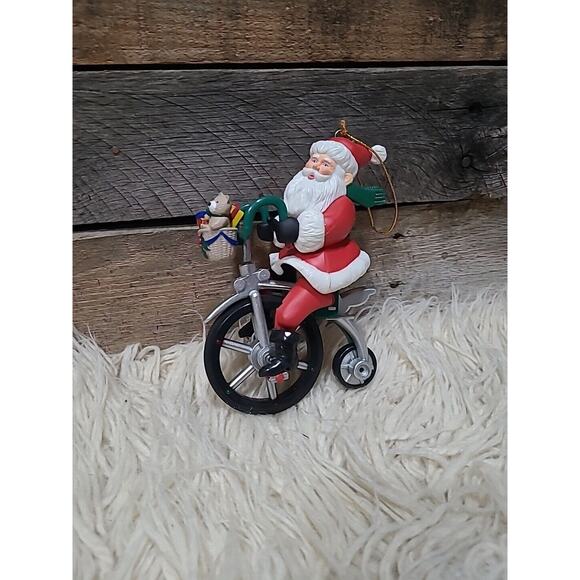 Vintage Santa Riding Bicycle Christmas Ornament NO ADAPTER - Picture 1 of 5